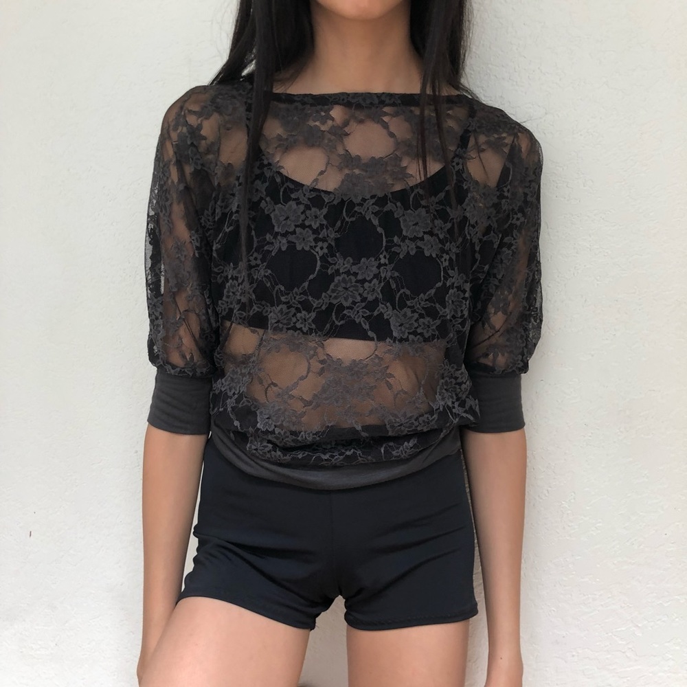 Black Lace Mid Sleeve Top